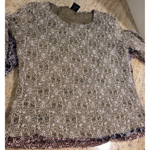 Lot of 4 j.t.b. Sz M Floral Stretch Evening Top Sparkle Holiday 3/4 Sleeve - Picture 15 of 16